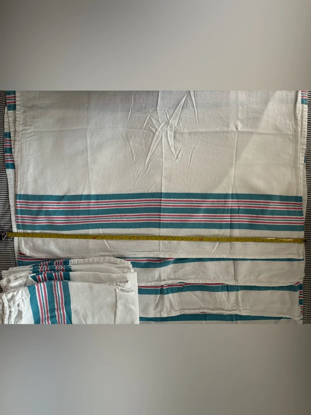 Lot of White Blankets with Teal & Pink Stripes